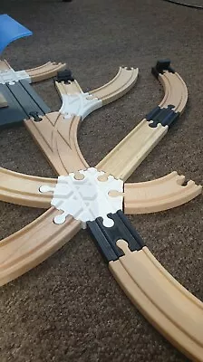 Wooden Train Playset 6-way Junction Track Intersection (Lidl Aldi Ikea Brio) • £7.99