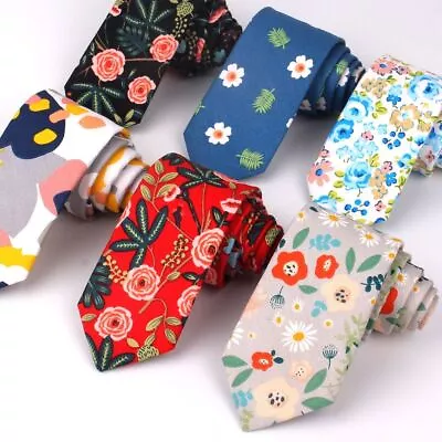 Men Floral Tie 1Pc Printed Cotton Skinny Ties 6cm Wedding Party Slim Man Necktie • $13.04