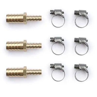 U.S. Solid 3pcs Brass Hose Barb Reducer Fitting Kits With 6 Clamps 1/2  To 5/16  • $13.89
