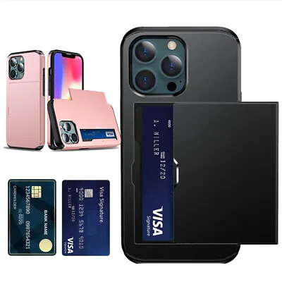 Card Slot Wallet Case For IPhone 13 11 12 Pro Max XS XR X 6 7 8 Plus Slide Cover • $9.99