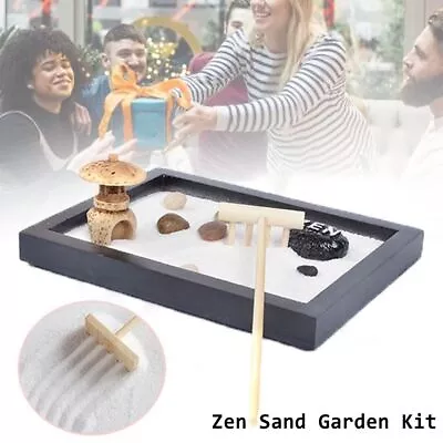 Home Meditation Sand Tray Therapy Kit Mini Japanese Zen Sand Garden Kit • £10.16