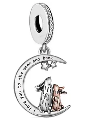 Rabbit Hare I Love You To The Moon Mum Mummy Charm 💜 925 Sterling Silver Gift • £17.99