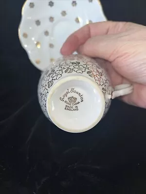 Vtg Royal Taunton Gold Floral English Bone China Footed Tea Cup & Saucer • $10