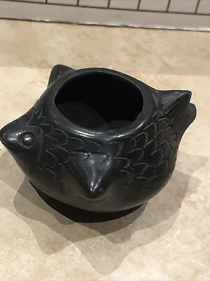 Small Black On Black Pottery Fish Effigy Vase Pot Signed 3 1/2 X 3 1/2 Folkart • $42