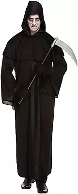 Adult Grim Reaper Death Ghost Costume Mens Halloween Horror Black Robe Outfit • £12.99