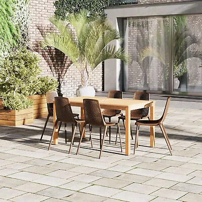 Amazonia Neuvy 7-Piece Outdoor Dining Set | Teak Finish | Brown Chairs • $699