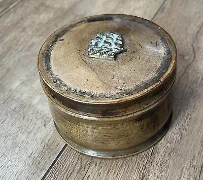 HMS Victory Round Oak Snuff Box. Vintage / Antique? H.M.S. Victory Snuffbox • £0.99