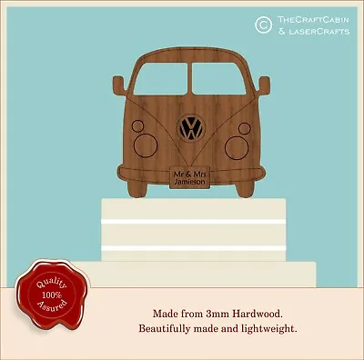 VW Campervan Camper Wooden Cake Topper Weddings Engagement Rustic Vintage • £14.26