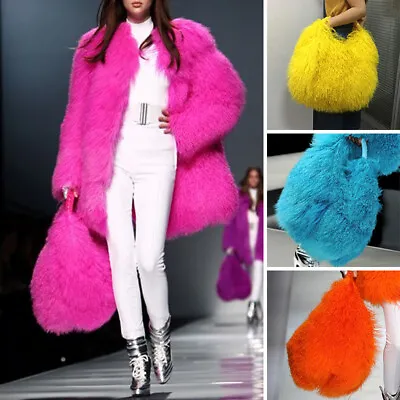 £119.99 • Buy Real Mongolian Fur Handbags Lamb Shoulder Bag Lady Simple Style Hand Bags Design