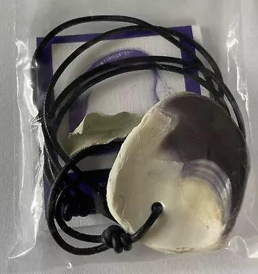 Wampum Quahog Purple Shell Black Leather Chord Necklace • $25