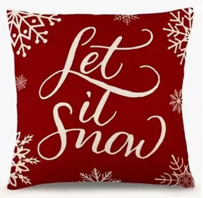 LET IT SNOW Snowflake RED Christmas Throw Pillow Cover Winter Holiday Home Decor • $13.08
