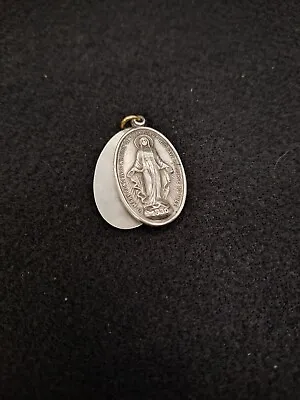 925 Sterling Silver Antique Victorian St Mary Miraculous Oval Medal Pendant • $39