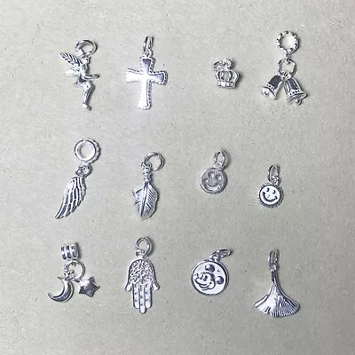 £3.96 • Buy 925 Sterling Silver Wing Moon Cross Crown Fairy Charms Beads Pendant Bracelets