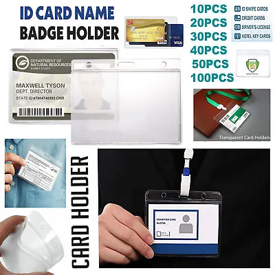 Id Card Pass Badge Holder Retractable Clear Double Sided Wallet Sleeve Pouch Uk • £3.40