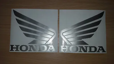 HONDA Wings  Logo Pair Left Right  TANK  Vinyl Sticker ( SILVER 10.5 X 9.5 Cm )  • £4.15