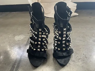 Zara Black Suede Stud Open Toe Heels  • $38