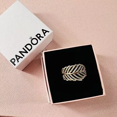 Genuine Pandora Rose Gold Shimmering Leaves Ring Size 54 • £25