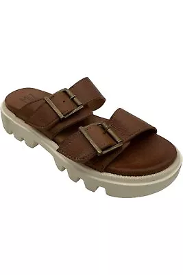 Miz Mooz Leather Buckled Two Band Slide Sandals Peyton Brandy • $43.99