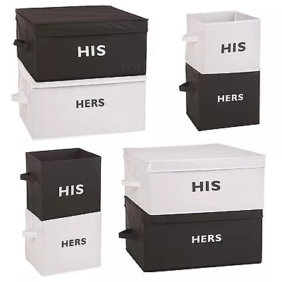 His Hers Foldable Collapsible Fabric Canvas Storage Organiser Bedroom Drawer Box • £6.49