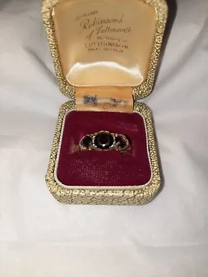 9ct Gold Garnet Trilogy Ring Vintage Dress Jewellery • £74.99