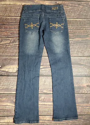 BG Bubble Gum Wide Band Denim Jeans Women Vintage Size 3 - 4 | Stretch 26X29 • $11.04