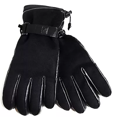 Express Men's Genuine Leather Gloves Pitch Black Size S/M Strap Drawstring NWT • $25