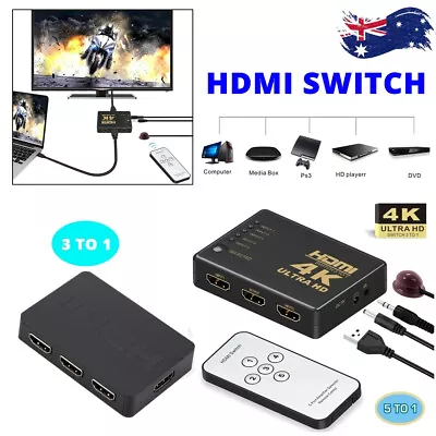 4K 1080P HD 3 5 Port HDMI HDTV Auto Switch Switcher Selector Splitter Hub Remote • $8.50