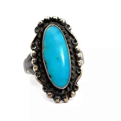 Vintage Sterling Silver Turquoise Ring Sz 5 • $9.18