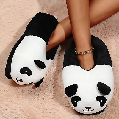 Cartoon Panda Design Novelty Slippers For Women And Men Warm Cotton Soft Plush • $25.51