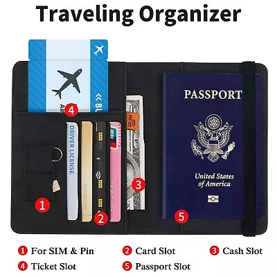 Men Women Passport Holder Travel Leather Wallet RFID Blocking Document Holder US • $7.69