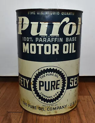 Vintage Purol Motor Oil 5 Quart Advertising Can • $199.95