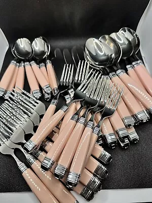 Mikasa Laslo Continental Pink 40PC Stainless & Plastic Flatware  Japan • $165