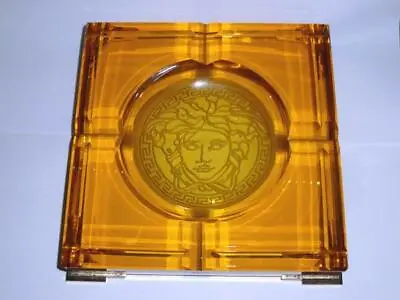 Versace   By Rosenthalgermany   Medusa Prisma Amber    Crystal Ashtray 4 Inch • $255