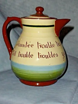 Charming Antique Longpark Torquay Ware ‘Dawnt'ee Trouble Trouble’ Lidded Jug • £15