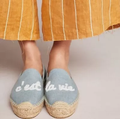 Anthropology Soludos C’est La Vie Baby Blue Espadrilles Sz 8.5M • £33.78