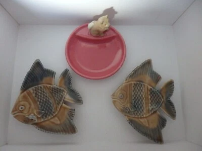 £10 • Buy Wade 1st Whimsie Pink Whimtray With Husky Dog & 2 Small Fish Pin Tray Dishes