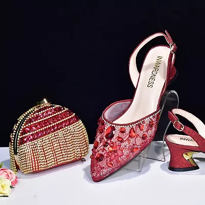 Fashion Shoes And Bag Italian With Matching Rhinestones Women Shoes Heels 7.5 CM • $98.99