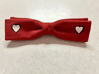 Valentine’s Day Gift Vtg Cotton Clip On Bow Tie Red With White Hearts 5” Gay Men • $12.50