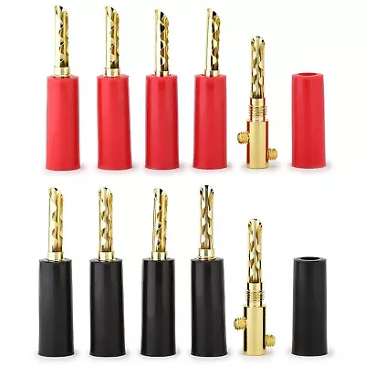 10x Gold Plated BFA Plugs Twin Screw 4mm Banana Speaker Cable Connectors • £8.95