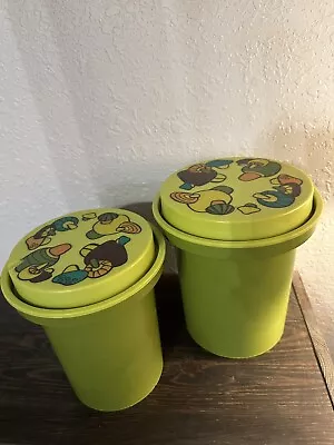 2 Vintage Rubbermaid Mushroom Nesting Stacking Canisters Containers Green • $40