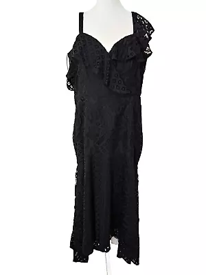 CITY CHIC Dress Plus Size XS (14) Black Lace Overlay Lined Midi High Low Hem • $49.95