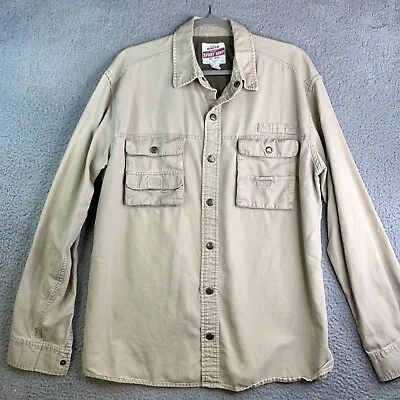 Eddie Bauer Sport Shop Shirt Mens L Khaki Fishing Hiking Snap Button Vented VTG • $23.76