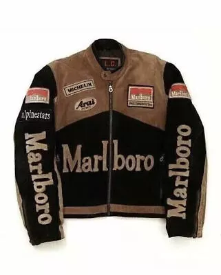 Men Marlboro Leather Jacket Vintage Racing Rare Motorcycle Biker Leather Jacket. • $21.84