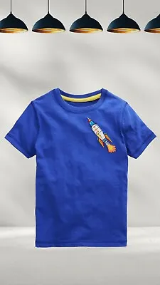 Ex Mini Boden Washed Superstitch T-shirt In Bluing Blue Rocket (A Bit Defect) • £8.99