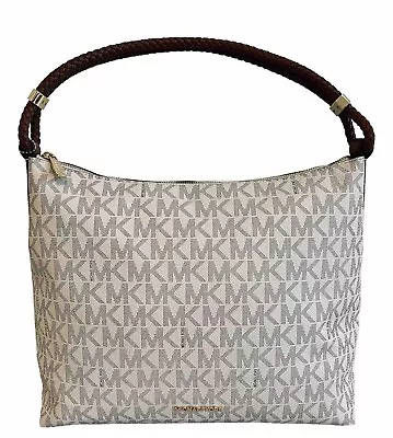 Michael Kors Jet Set Lexington Vanilla/Brown Logo Shoulder Bag Handbag Tote • $31