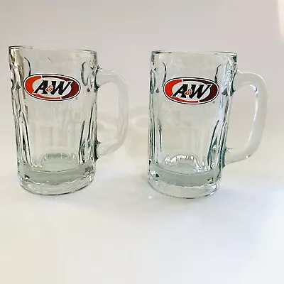 Vintage A&W AW Root Beer Dimpled Glass Mugs SET OF TWO 6” Heavy Steins Americana • $20