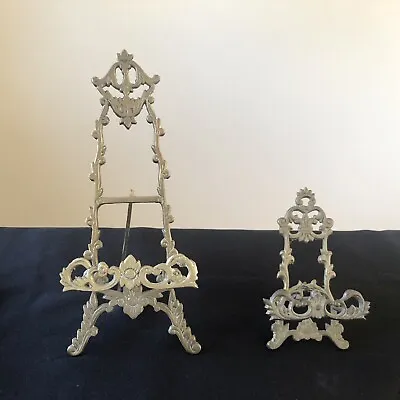 Vintage Brass Metal Easel Plate Picture Display Stands Victorian Style Lot Of 2 • $30