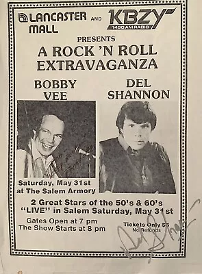 Bobby Vee And Del Shannon Signed Concert Flyer • $80