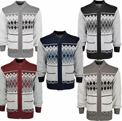 £14.99 • Buy MENS GENTS ZIPPER ARGYLE DIAMOND KNITTED ZIP UP POCKET GRANDAD CARDIGAN UK S-2xl