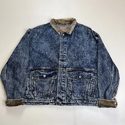 Levi's 75073-0227 Vintage USA Acid Wash Chore Blue Denim Jacket Men's L Corduroy • $65